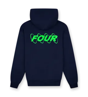 FOUR    Neon Green Circles Logo Hoodie Marine Blue