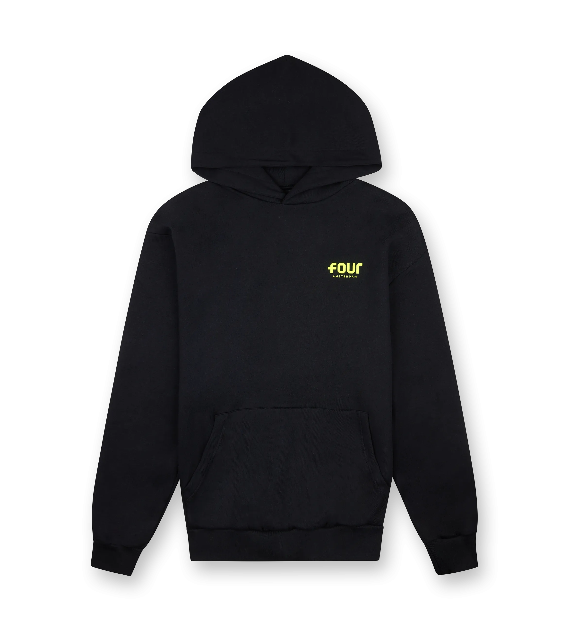 FOUR    Neon Yellow Logo Hoodie Black