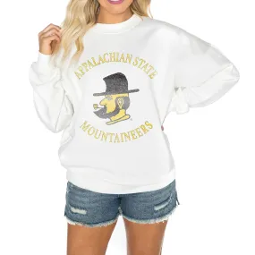 Gameday Couture Appalachian State Mountaineers Women's White Good Vibes Premium Fleece Drop Shoulder Pullover Sweatshirt