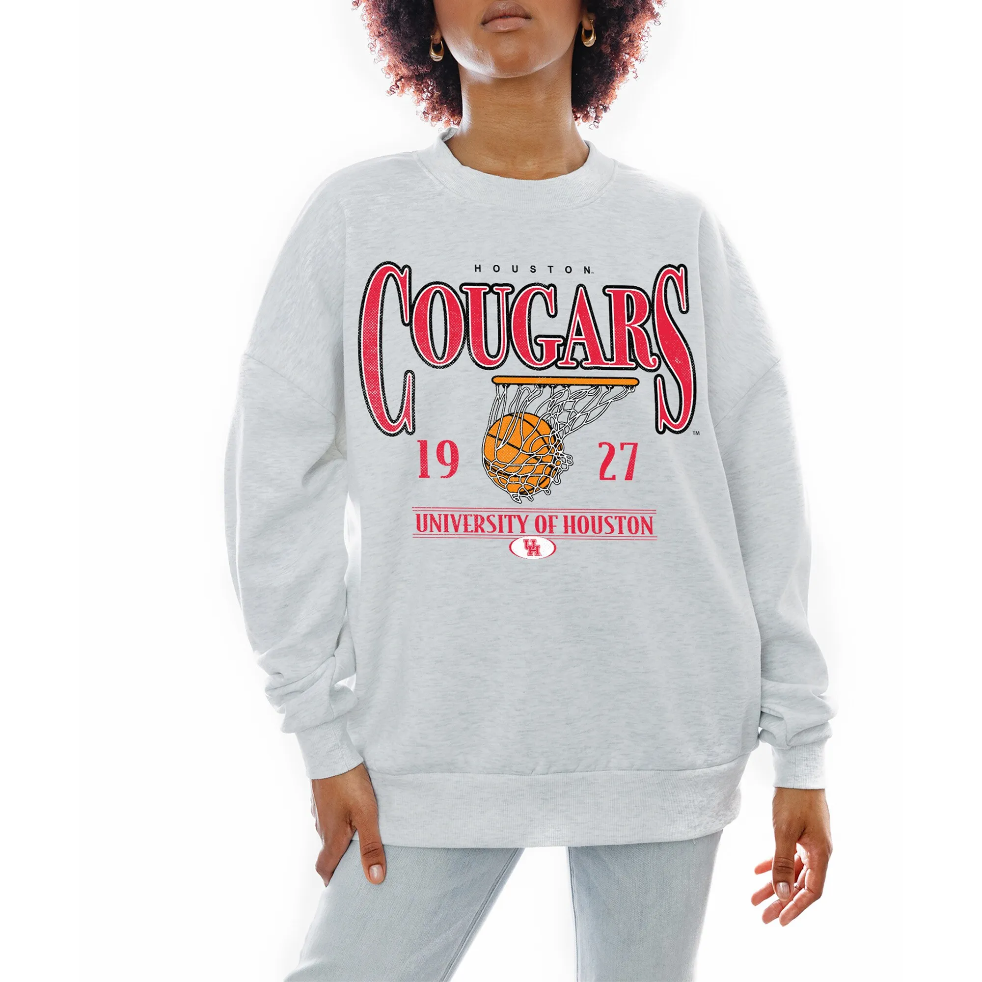 Gameday Couture Houston Cougars Women's Gray Basketball Premium Fleece Drop Pullover Sweatshirt