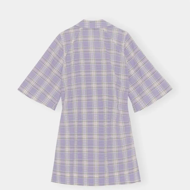 GANNI Seersucker Check Mini Wrap Dress (Check Persian Violet)