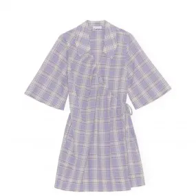 GANNI Seersucker Check Mini Wrap Dress (Check Persian Violet)