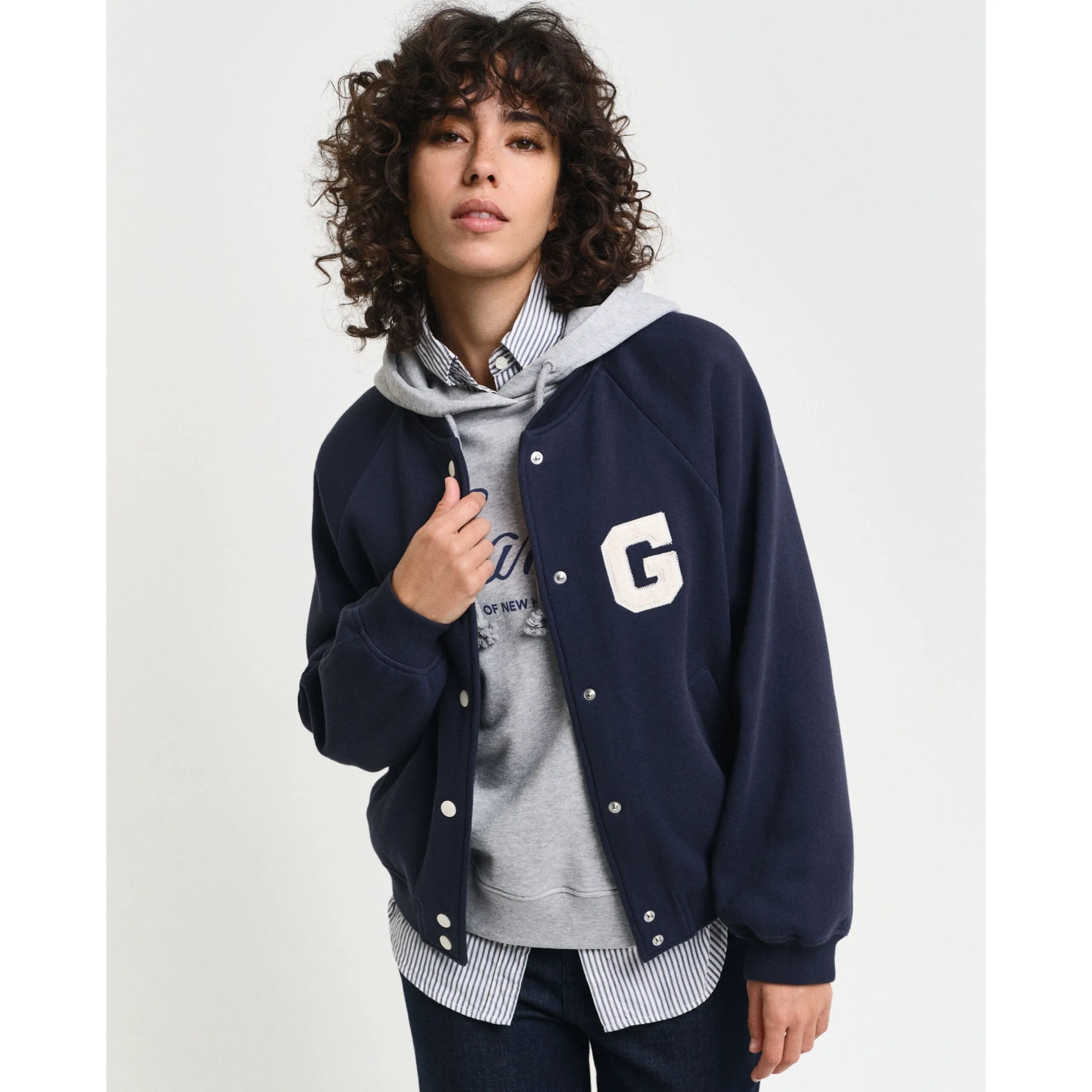 GANT Varsity G Badge Jersey Jacket In Evening Blue 4201237