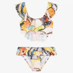 Girls Orange Butterfly Print Bikini