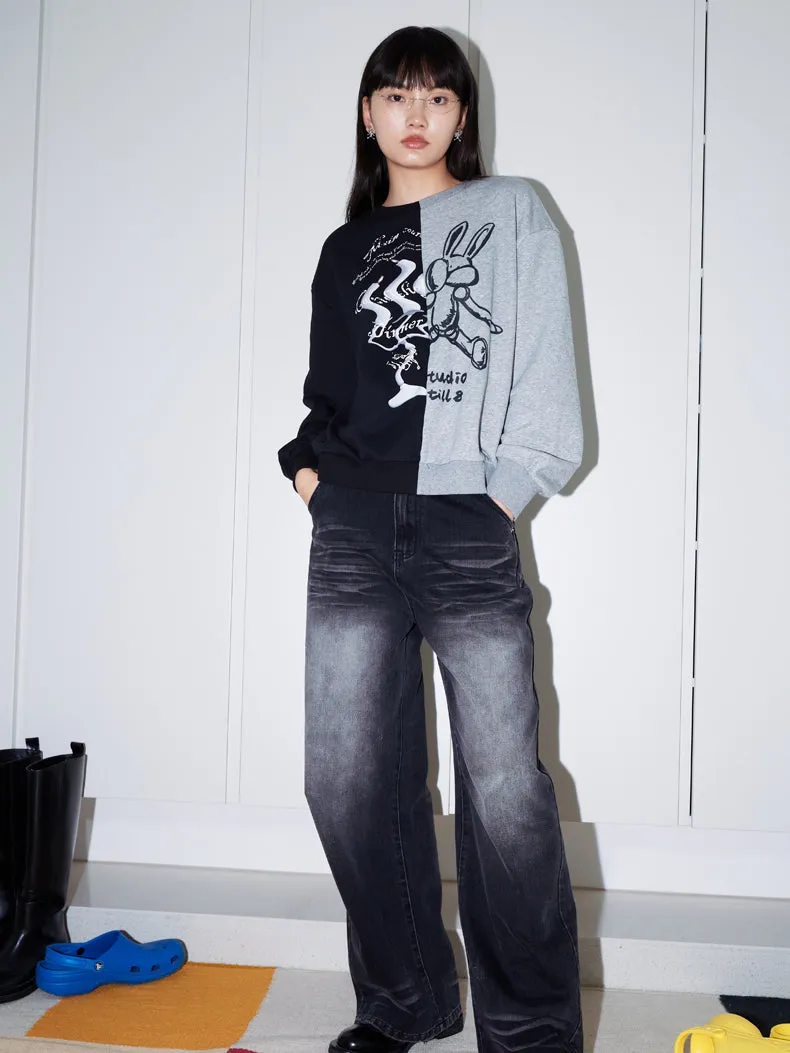 Graphic Sweat Bi-Color Nichi Half-Design Pullover