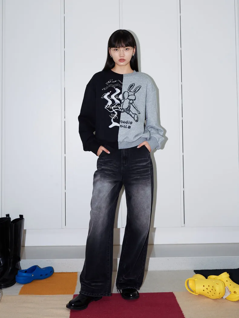 Graphic Sweat Bi-Color Nichi Half-Design Pullover