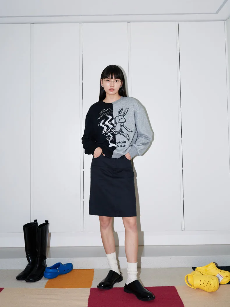 Graphic Sweat Bi-Color Nichi Half-Design Pullover