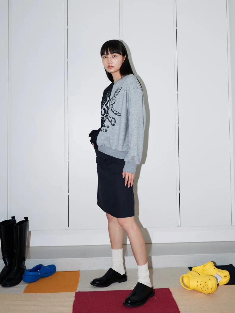 Graphic Sweat Bi-Color Nichi Half-Design Pullover