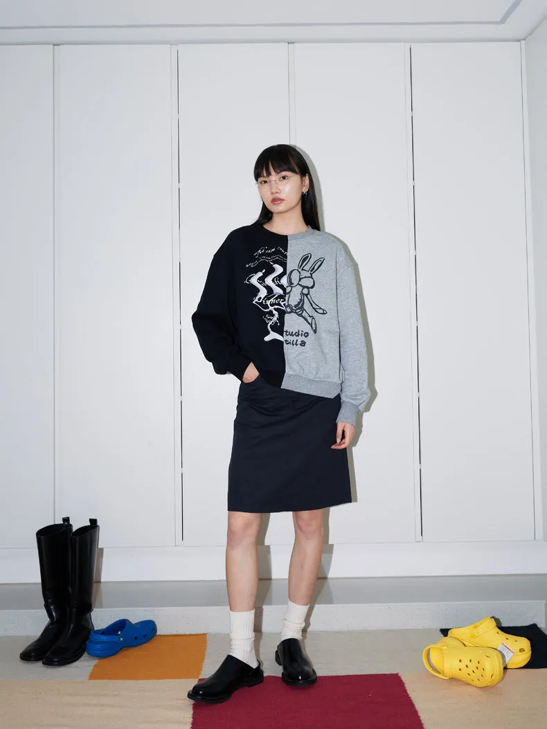 Graphic Sweat Bi-Color Nichi Half-Design Pullover