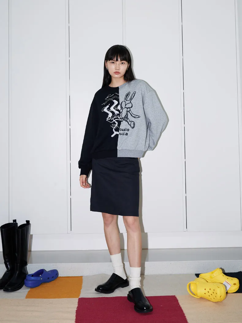 Graphic Sweat Bi-Color Nichi Half-Design Pullover