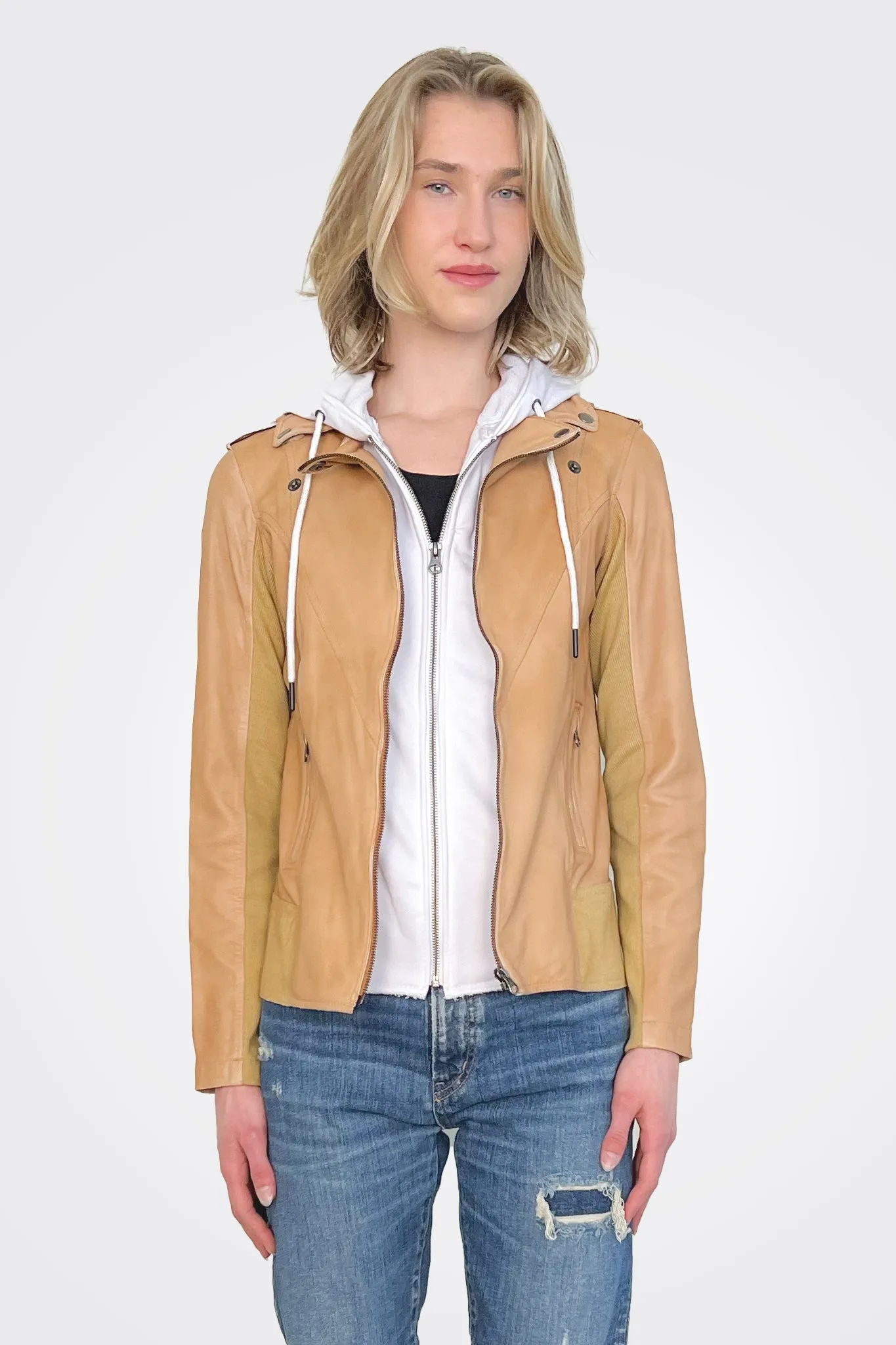 Hannah Leather Dickey Jacket - Autumn White