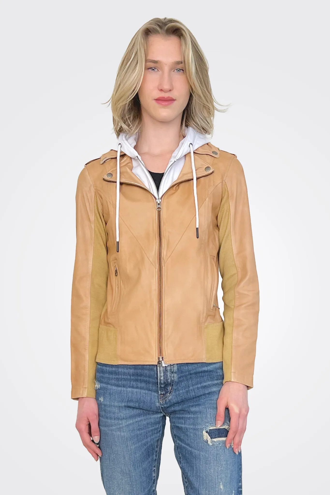 Hannah Leather Dickey Jacket - Autumn White