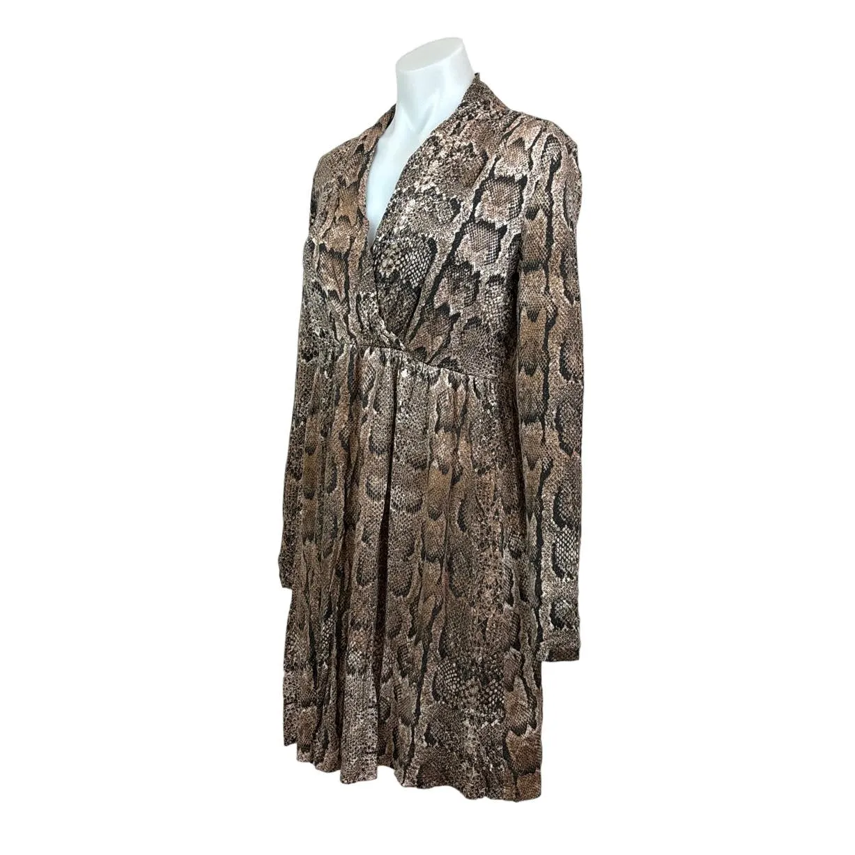 H&M Women’s Brown Snake Print Faux Wrap Knee Length Long Sleeve Dress Size M