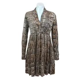 H&M Women’s Brown Snake Print Faux Wrap Knee Length Long Sleeve Dress Size M