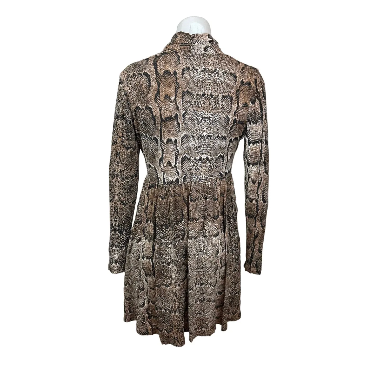 H&M Women’s Brown Snake Print Faux Wrap Knee Length Long Sleeve Dress Size M