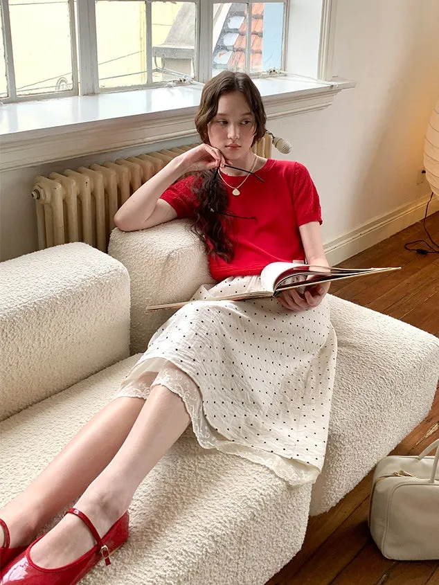 Hollow Embroidery Soft Round Neck Knitted Pullover