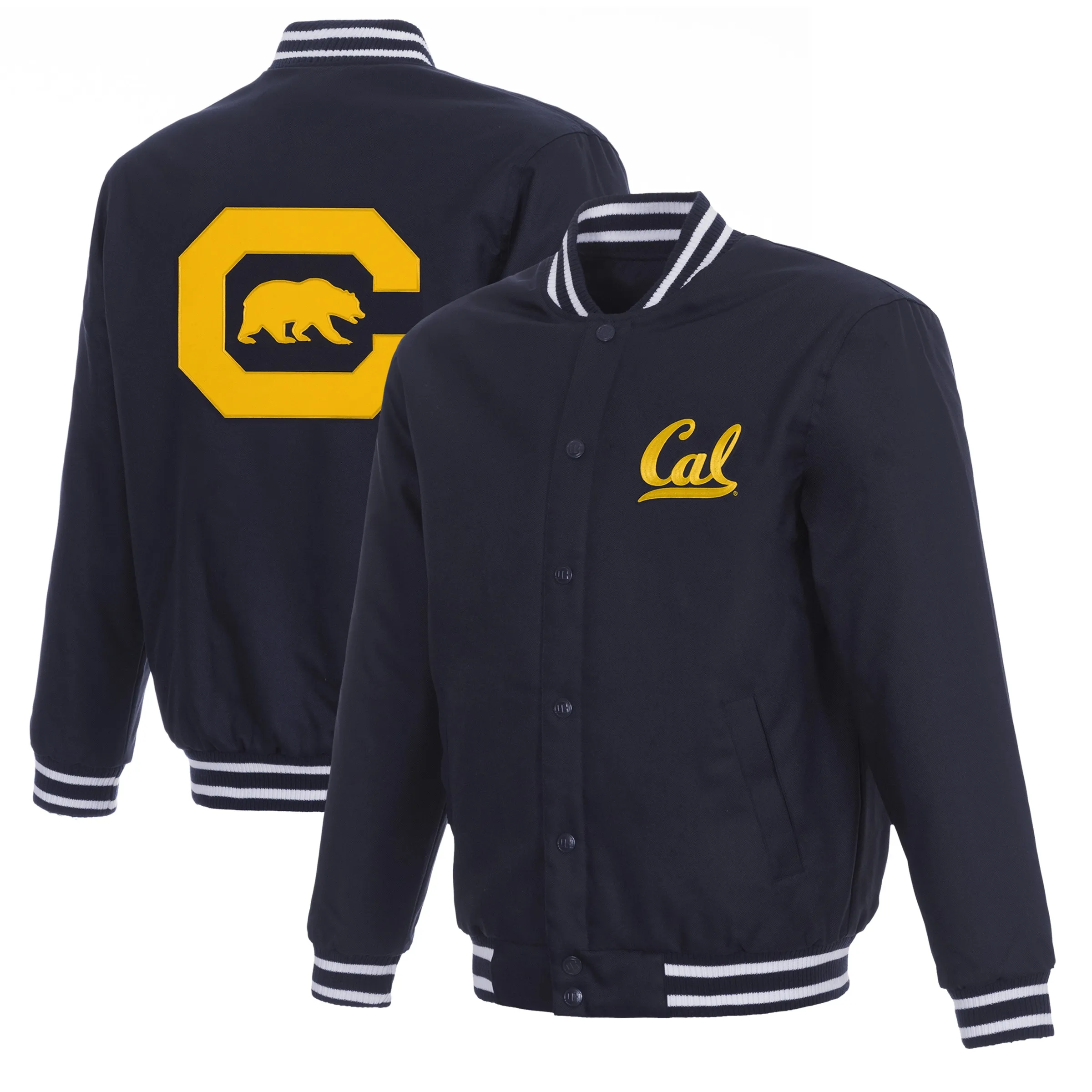 JH Design Cal Bears Navy Poly Twill Full-Snap Varsity Jacket