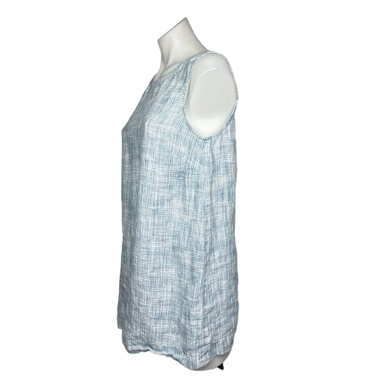 J.Jill Pure Jill Blue White 100% Linen Sleeveless Wrap Shift Tunic Dress Size XS