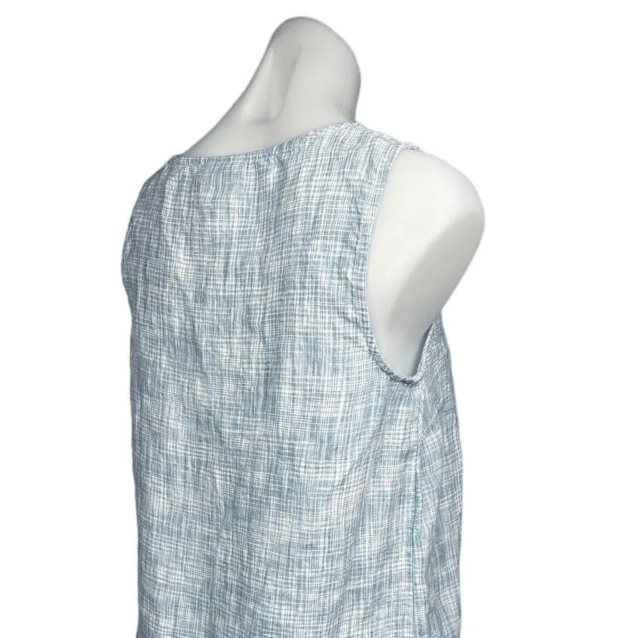 J.Jill Pure Jill Blue White 100% Linen Sleeveless Wrap Shift Tunic Dress Size XS