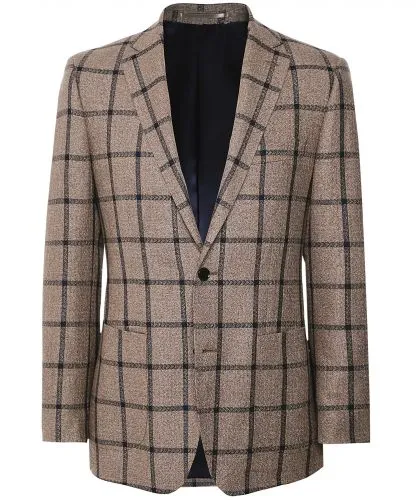 Jules B Brown Linen Silk Windowpane Check Jacket | Jules B