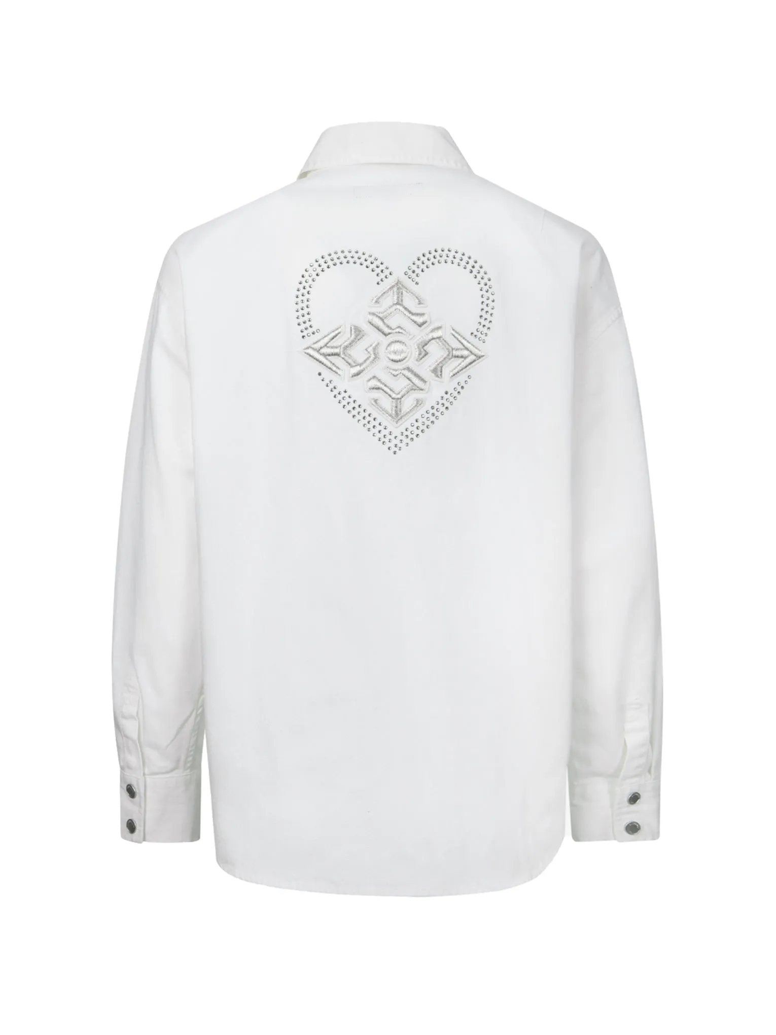 Kamon Embroidery and Heart Shape Rhinestone Relax Fit Shirt Jacket