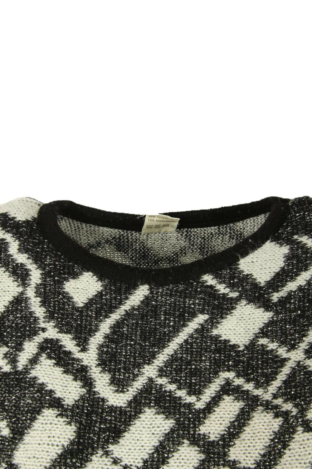 Ladies Jumper Vintage Crew Neck Geometric Pullover Retro Multi Size L - Pepper Tree London