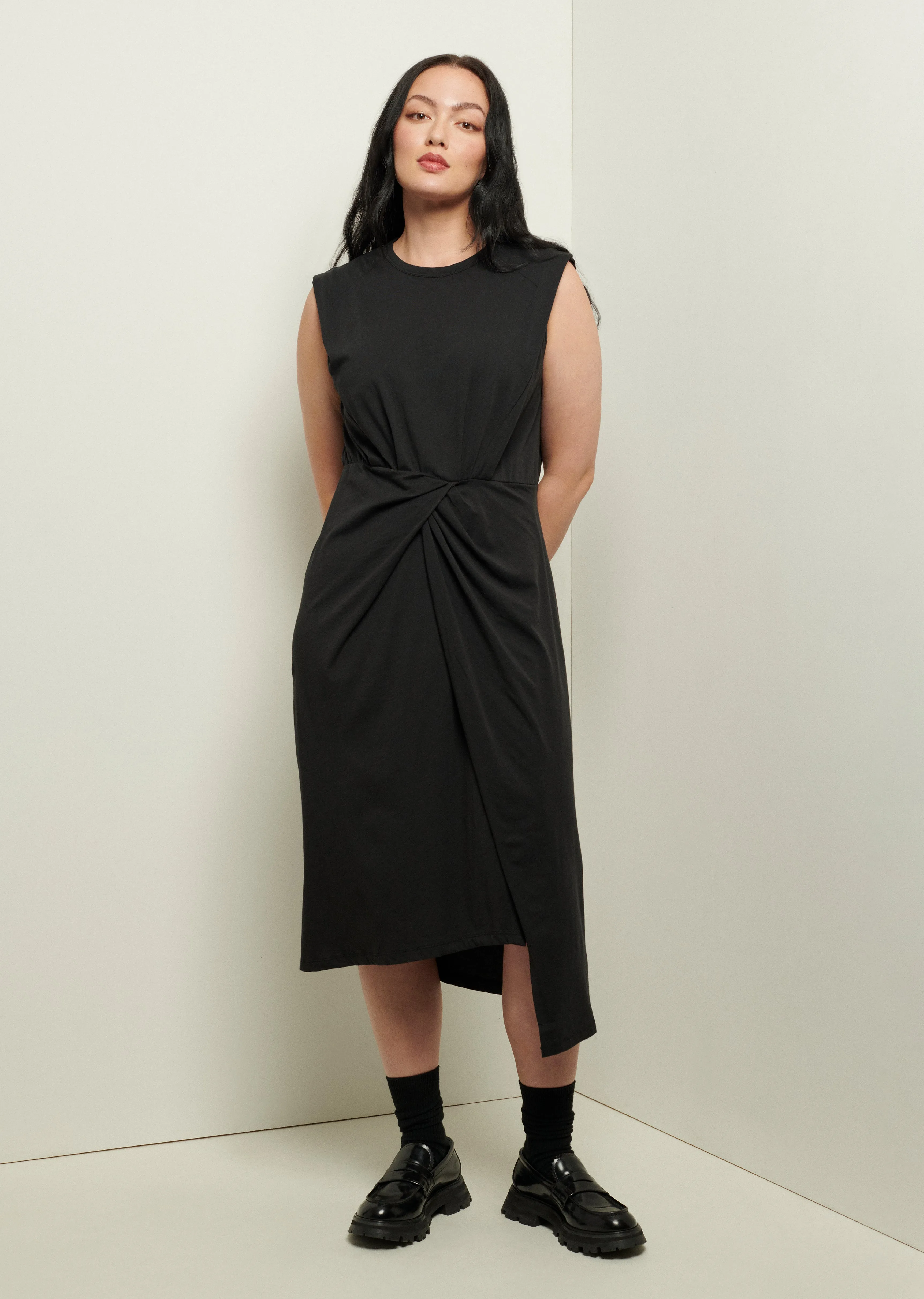 Landry T-Shirt Dress with Twist Wrap Detail - Black