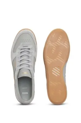 Leather-suede trainers with foil-print branding