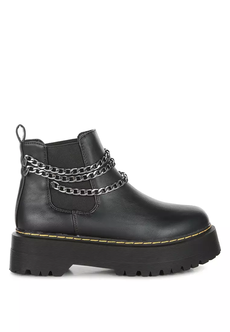 London Rag Black Chunky Metal Chain Chelsea Boot