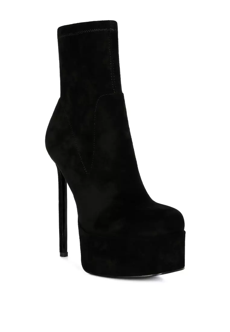 London Rag Black High Heeled Microfiber Ankle Boot