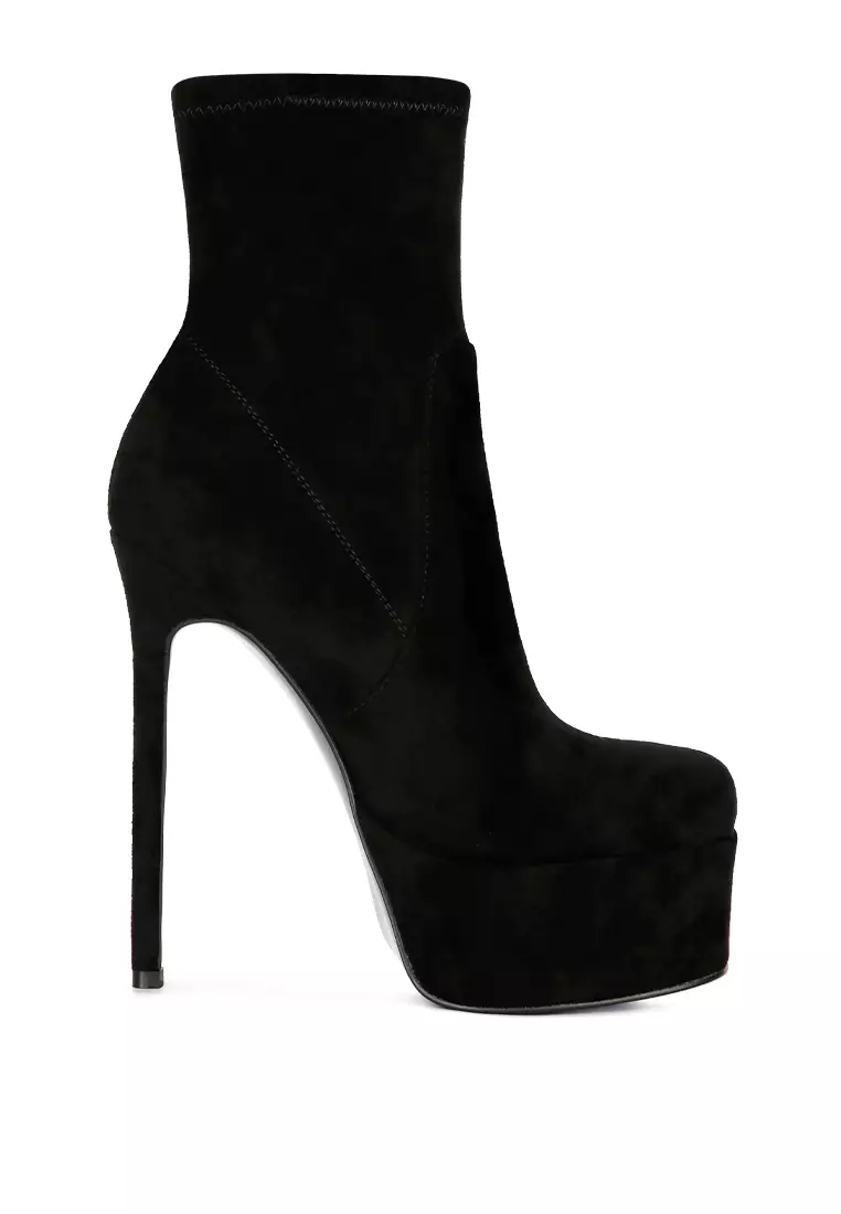 London Rag Black High Heeled Microfiber Ankle Boot