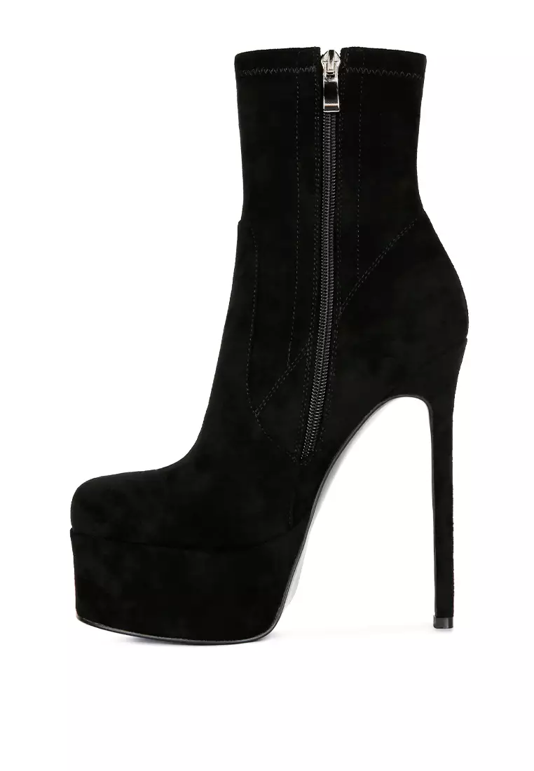 London Rag Black High Heeled Microfiber Ankle Boot