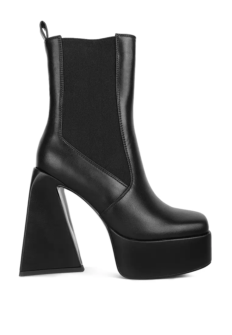 London Rag Black High Platform Block Heeled Chelsea Boot