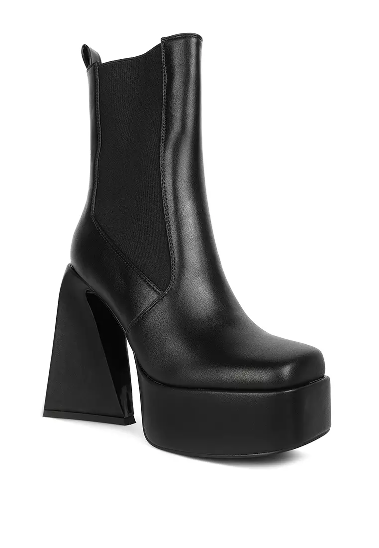 London Rag Black High Platform Block Heeled Chelsea Boot