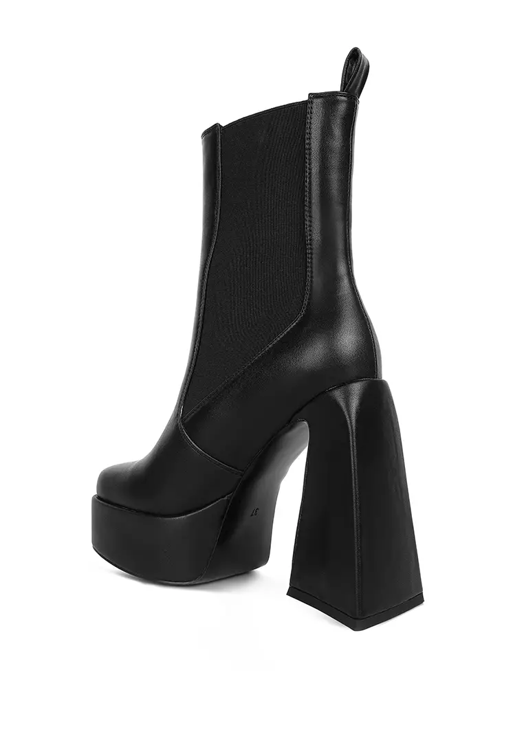 London Rag Black High Platform Block Heeled Chelsea Boot