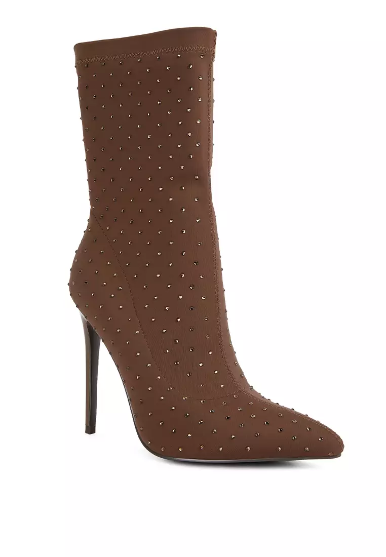 London Rag Brown High Top Knitted Ankle Boot