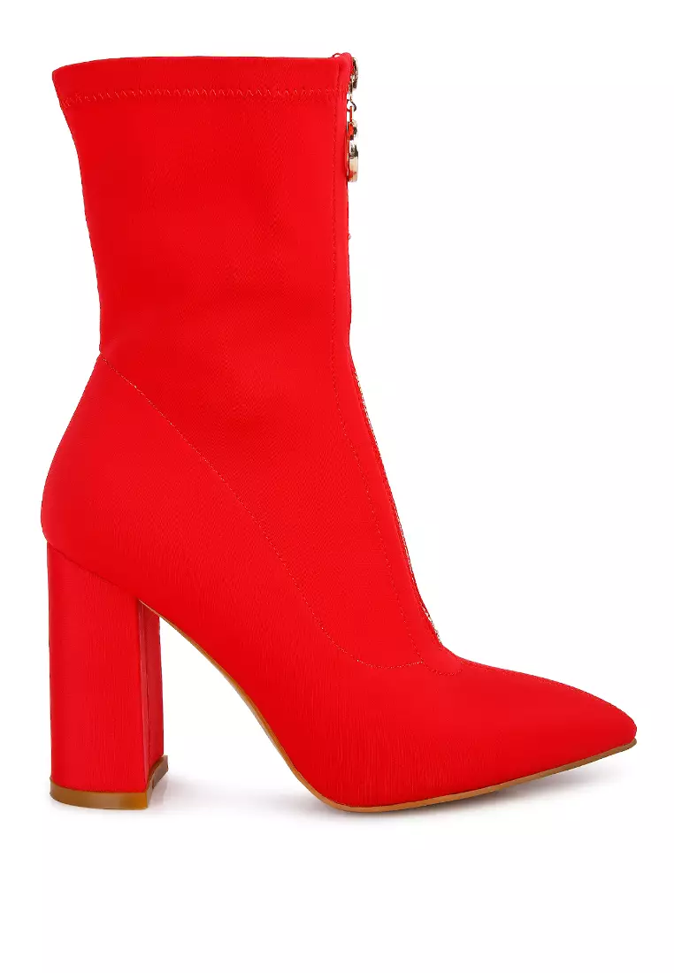 London Rag Red Block Heeled Microfiber Ankle Boot