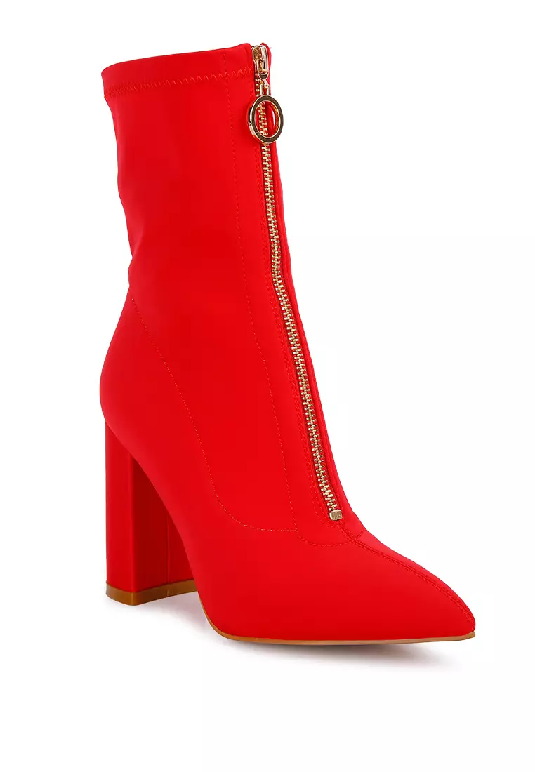 London Rag Red Block Heeled Microfiber Ankle Boot