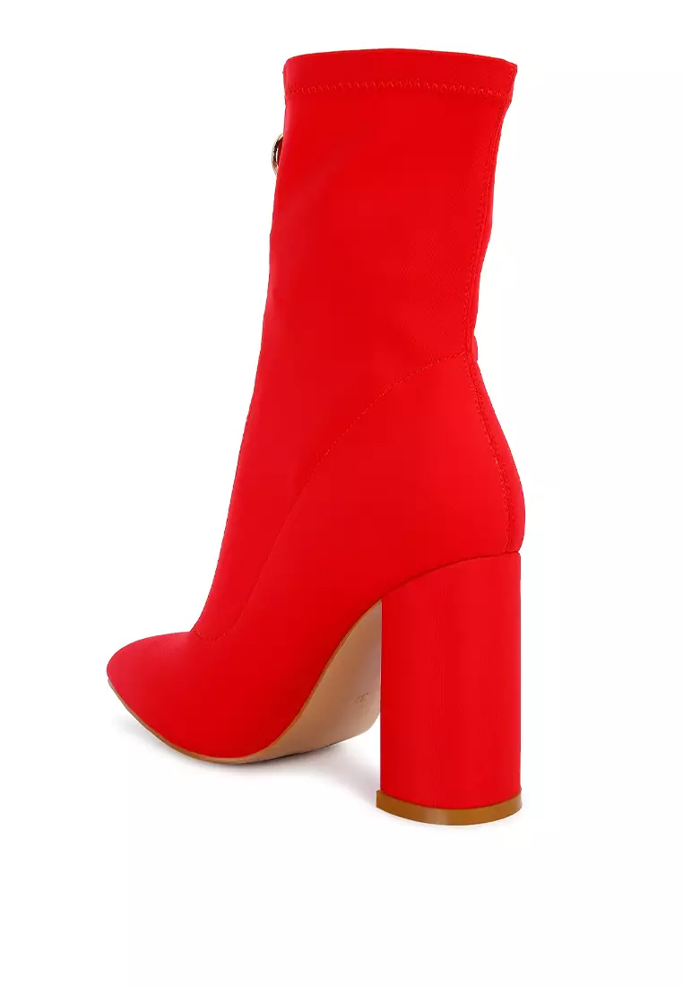 London Rag Red Block Heeled Microfiber Ankle Boot