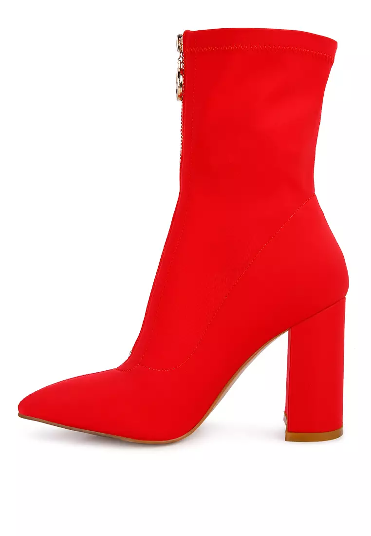 London Rag Red Block Heeled Microfiber Ankle Boot