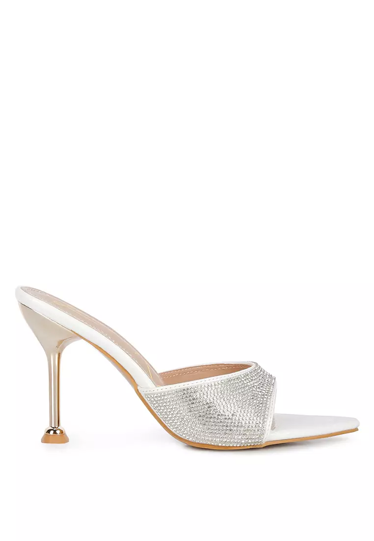 London Rag White Diamante Ballroom Stiletto Sandals