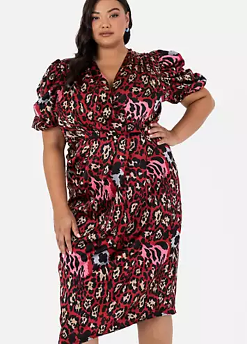 Lovedrobe Luxe Fitted Wrap Dress in Abstract Animal Print Satin | Grattan