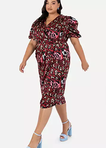 Lovedrobe Luxe Fitted Wrap Dress in Abstract Animal Print Satin | Grattan