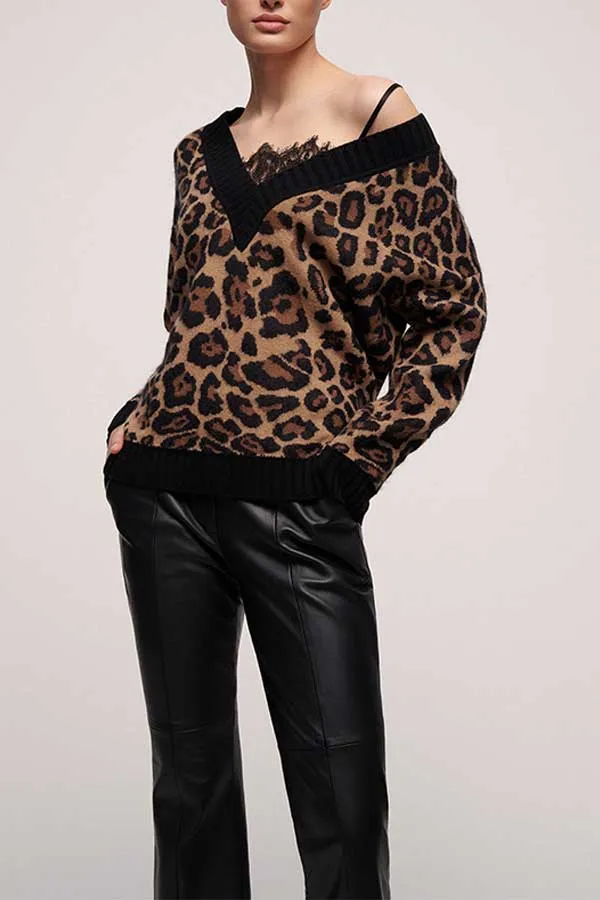 Luisa Spagnoli COLOSSALE ANIMAL PRINT V-NECK PULLOVER