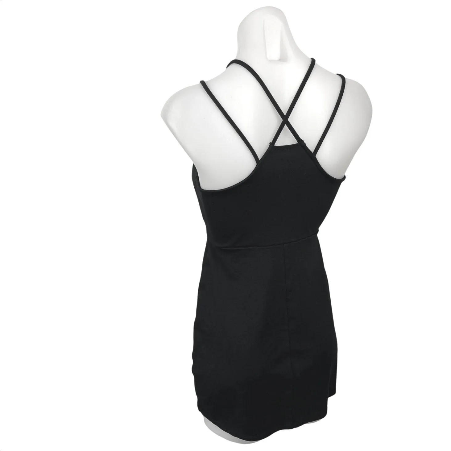 Lulu's Black Sleeveless Halter Strappy Asymmetric Casual Mini Wrap Dress Size M