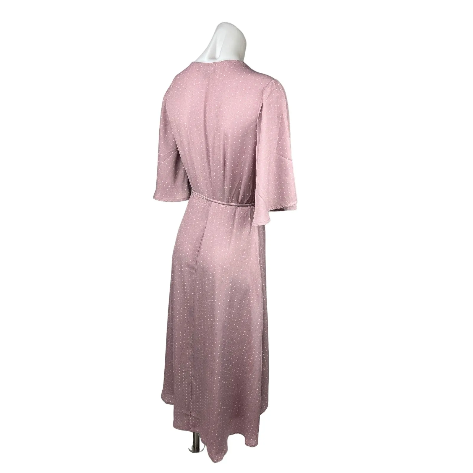 Lulus NWT Farah Pink Mauve V Neck Flowy Tie Flutter Sleeve Midi Wrap Dress Sz M