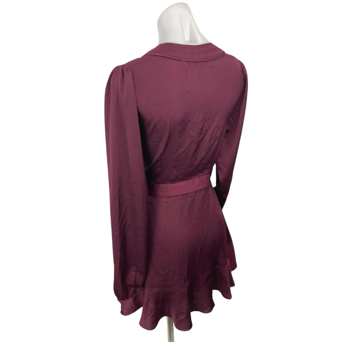 Lulus Red Maroon Long Sleeve V Neck Cocktail A Line Mini Wrap Dress Size S