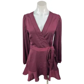 Lulus Red Maroon Long Sleeve V Neck Cocktail A Line Mini Wrap Dress Size S