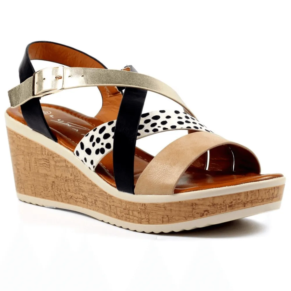 Lunar ARUNDEL Beige Leopard Multi Wedge Sandals