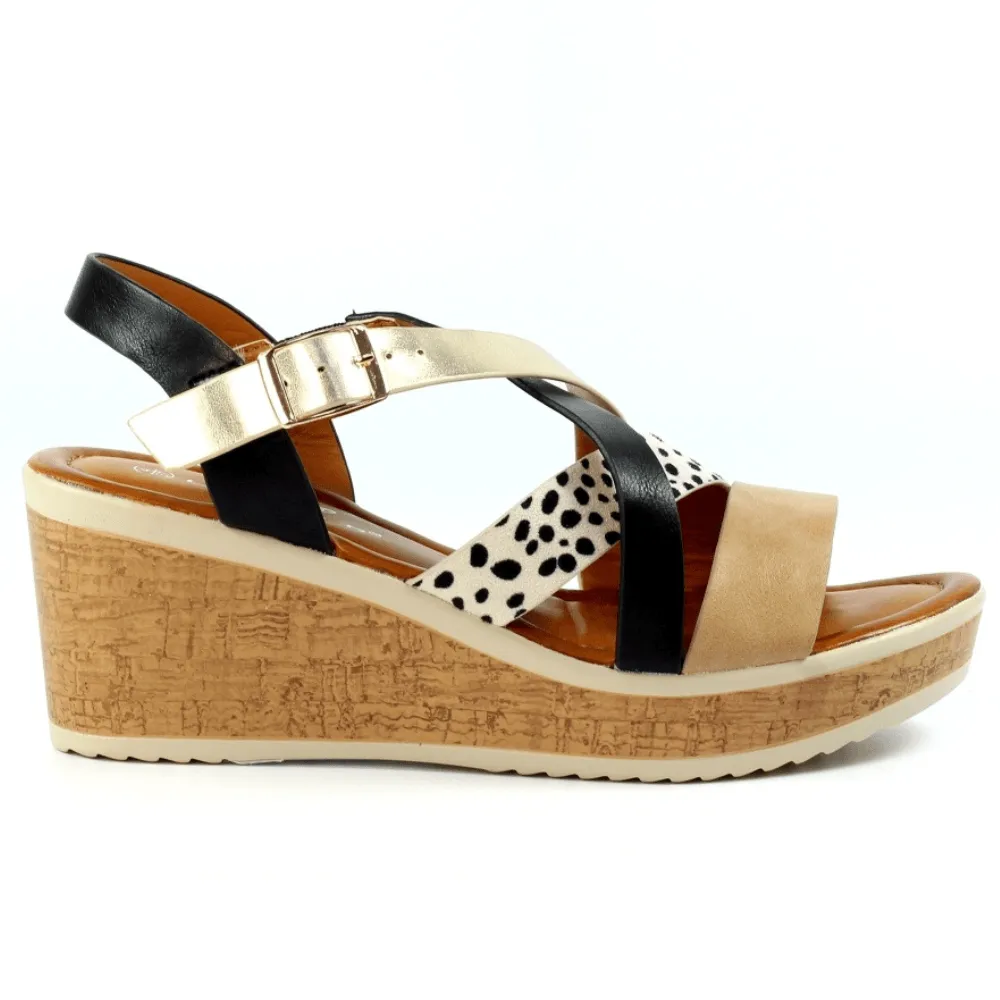 Lunar ARUNDEL Beige Leopard Multi Wedge Sandals